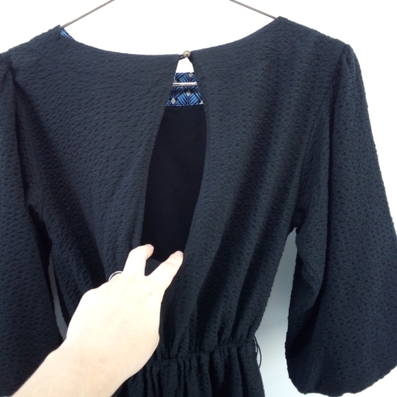 Anthropologie Romper Black Texured Puffy Bubble Sleeves  XS by Anthropologie - Picture 4 of 15